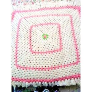 Pink and White Afghan 33ins by 33ins.